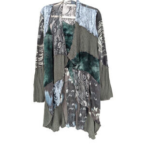Womens Green Mixed Media Patchwork Boho Cottage Whimsigoth Fairycore Sweater MD
